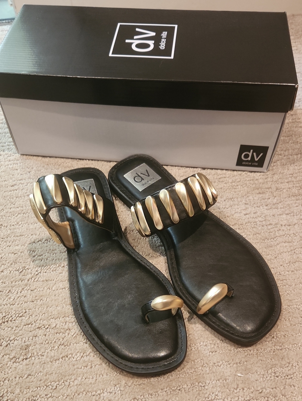 Dolce Vita Black Sandals with Gold Accents